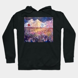 Abstract Flower field in the Mountains Still Life of a lonely tree Hoodie